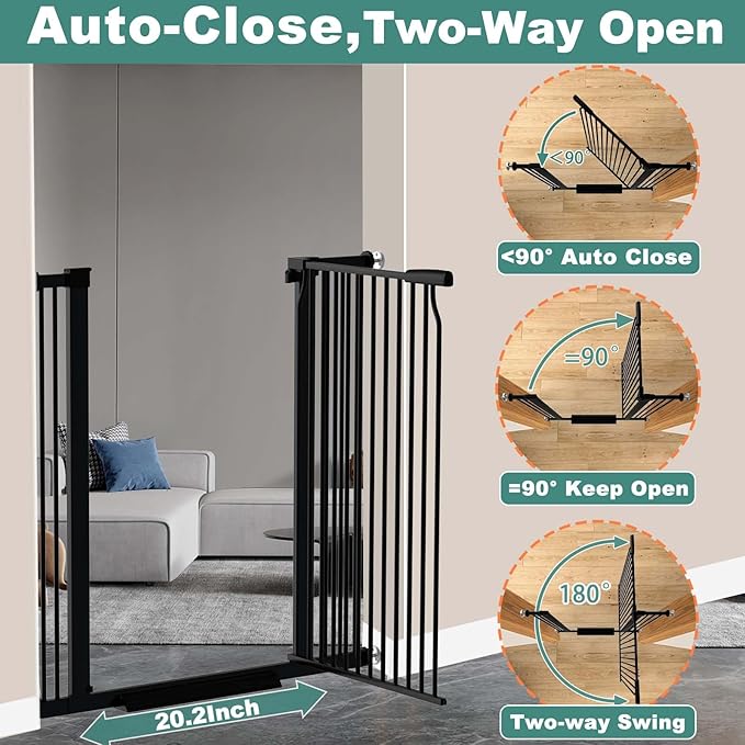 40.5" Extra Tall Baby Gate, 29.6"-32.5" Extra Wide Dog Pet Gate Pressure Mounted, Puppy Dog Proof Indoor Barrier, No Drill Safety Child Gate for Stairs 1.37" Narrow Space Metal Black Gate