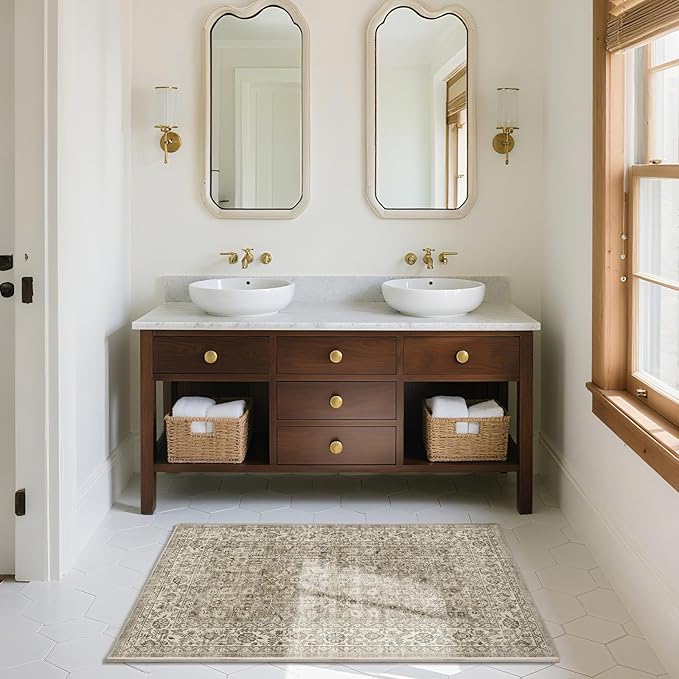 Boho Washable Throw Rugs for Entryway: Door Mat Indoor Entrance 2x3 Small Rug Stain Resistant Non-Slip Low Pile Soft Carpet for Kitchen Front Door Indoor Entrance Entry Bedroom