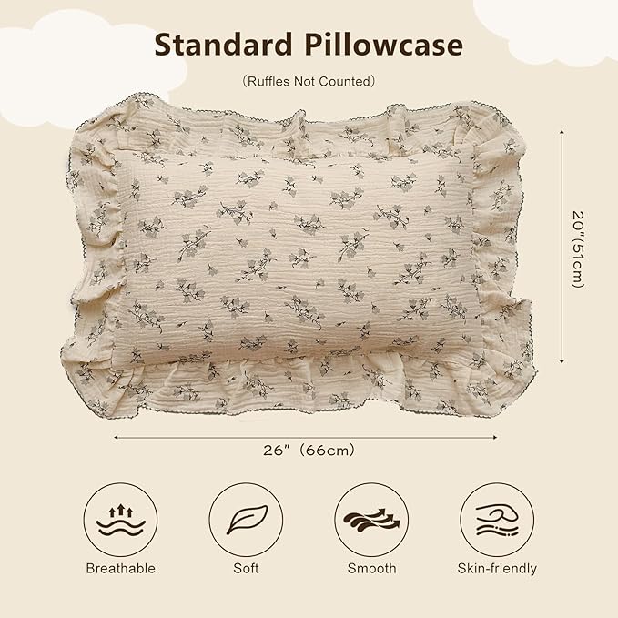 BuLuTu Cute Floral Toddler Pillowcase Cotton Muslin Kids Pillow Case with Enveloped Closure Soft Breathable Standard Size Pillowcase for Sleeping, 1 Piece, Hyacinth Pattern, 20"x26"
