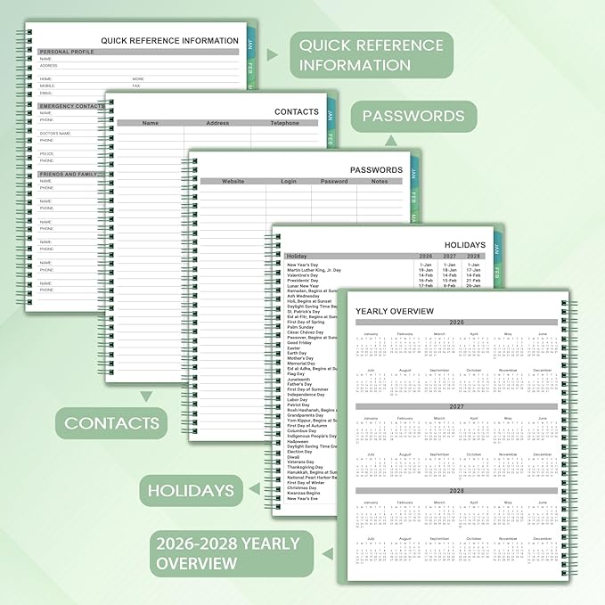 2026 Monthly Planner/Calendar - 2026 Planner, JAN 2026- DEC 2026, Planners with Colorful Tabs, Monthly Planners 2026 for Daily Organizing - Waterproof Cover (8" x10", Note Pages, Green)