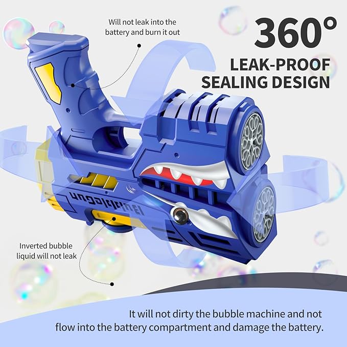 Jasny 2 Pack Bubble Guns for Kids, Rechargeable LED Light Up Dinosaur Bubbles Machine Blower with 2 Bottles Refill Solution for Toddlers 4-8, Birthday Gift