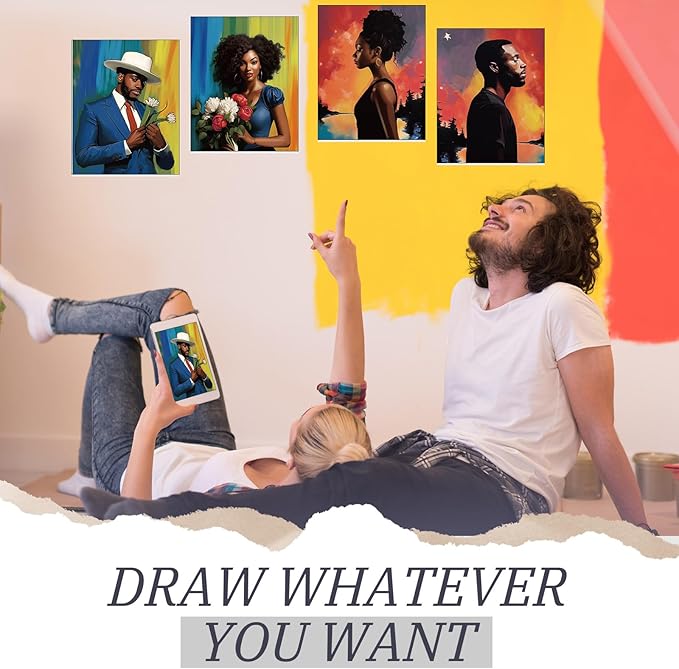 Blosssound 10 Set Pre Printed Canvas Pre Drawn Canvas Painting with Easel Kits 5" x 7" Outline Painting Panels for Beginners, DIY Craft Project, Party Favor, Home Decors(Black Couple)