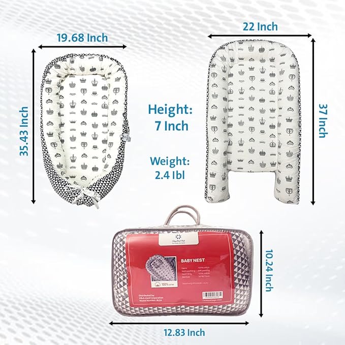 Baby Lounger – Portable Baby Lounger Pillow & Adjustable Baby Nest for 0-24 Months, Soft Infant Floor Seat & Breathable Infant Lounger for Home & Travel