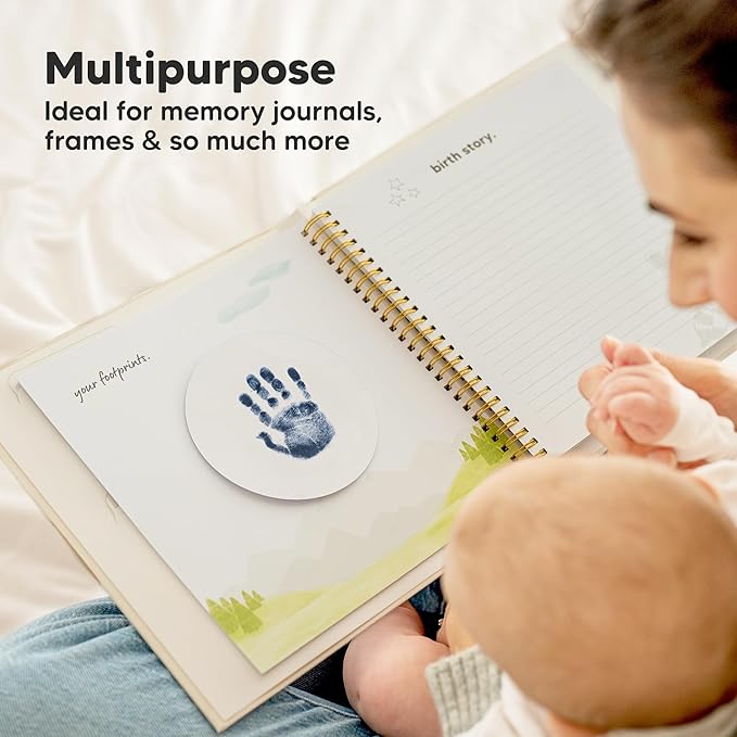 2-Pack Round Inkless Baby Hand and Footprint Kit - Mess Free Ink Pad for Newborn Keepsake, Dog Nose & Paw Print Kit, Clean Touch Ink Pad for Baby Hand & Footprints, Ideal New Mom Gifts (Navy)