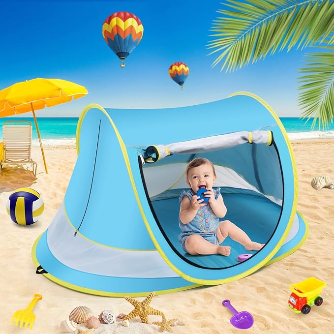 Baby Beach Tent,Large Pop Up Beach Tent Sun Shade for Beach,Portable Baby Travel Tent with Mosquito Net,Indoor Baby Play Tent,UPF 50+ UV Protection Sun Shelters for Infants