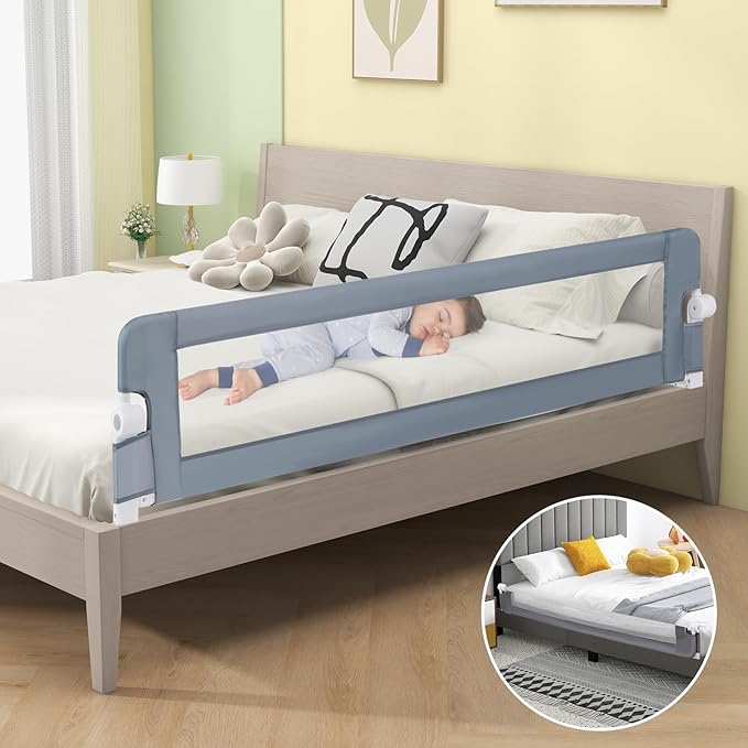 HONEY JOY Bed Rail for Toddlers, Extra Long, Foldable Portable Swing Down Safety Bed Guard Rail, Toddler Bed Rails for Crib, King Queen Full Twin Size Bed Mattress (Light Gray, 1 Pack, 71 Inch)