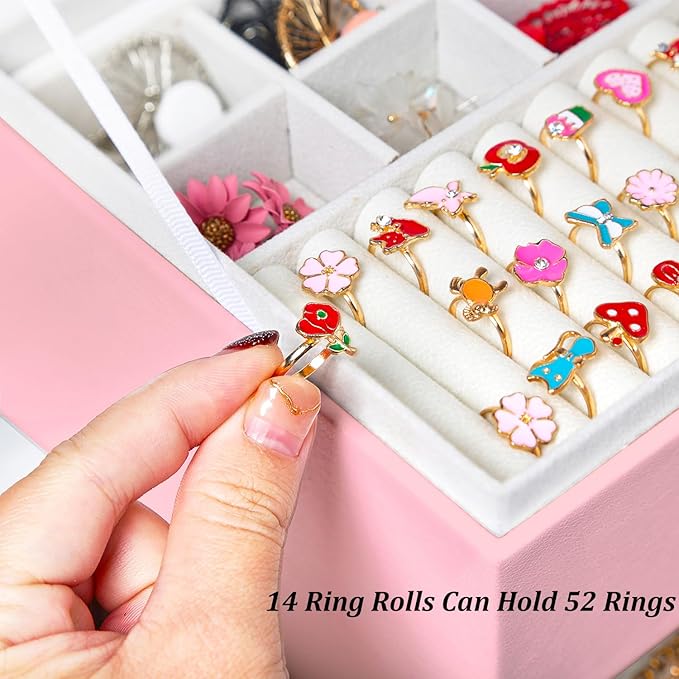 Earrings Jewelry Box for Girls, 5 Layers Jewelry Organizer with Earring Holder Organizer for Girls Earring Organizer Jewelry Boxes for Women Earrings and Necklaces Jewelry Box Organizer Pink