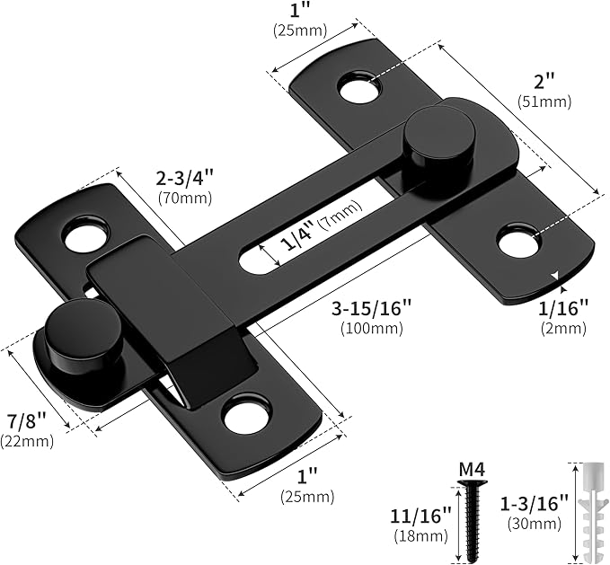 2PCS 180 Degree Matte Black Bifold Latch Flip Sliding Barn Door Latches, Gate Latch for Barn Door, Sliding Door, Pet Door, Garage, Bathroom, Window, Outdoor