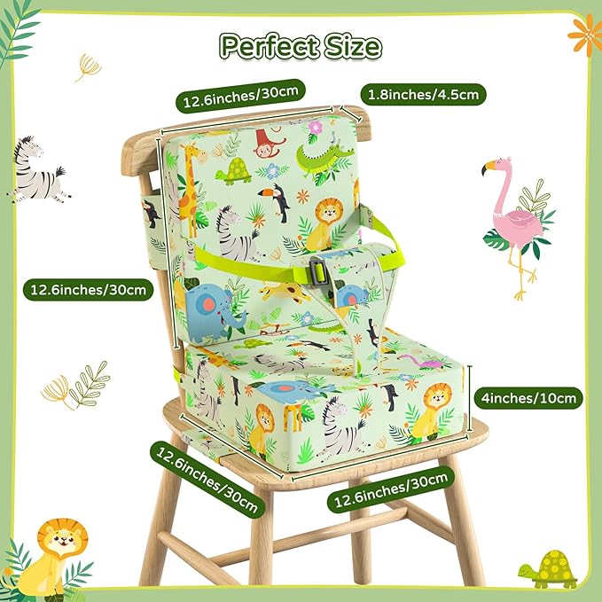 Booster Seat for Kitchen Chair with Backrest & 4 Adjustable Straps, Portable TPU Waterproof & Anti-Scratch Toddler Booster Seat for Dining Table, Removable & Non-Slip Booster SEat for Table