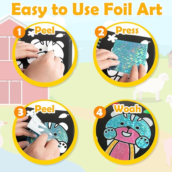 FUNNYB&G Foil Art Craft Activity for Kids - Gift for Boys Crafts for Kids Fun Art Supplies DIY Creative Travel Toy, Birthday Gift Party Favor Toys for Girls Boys 4 5 6 7 8 9 Years Old (Dinosaur)