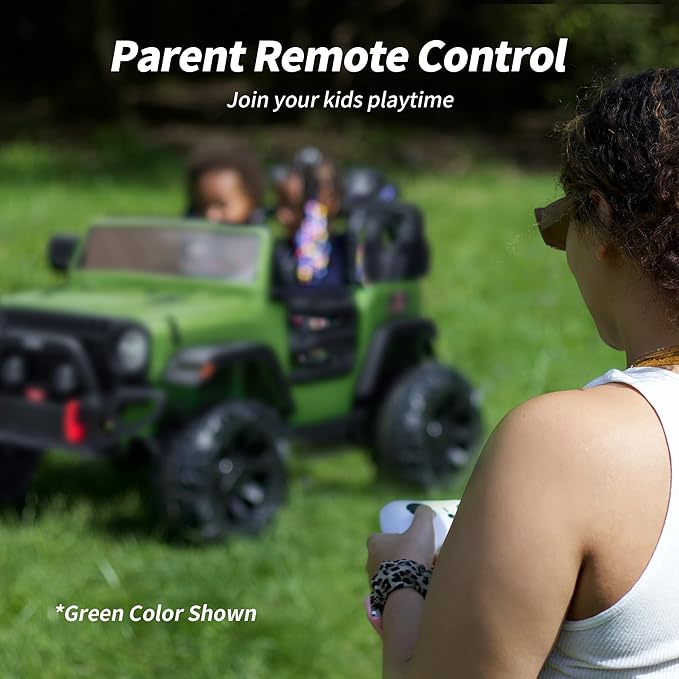 2 Seater Ride on Toy Car for Kids, 24V 4WD Ride-on Truck Kids Electric Car with Remote Control, 4x200W Motors - Army Green