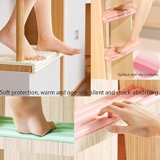 Bunk Bed Ladder Pads,Self-Adhesive Bunk Bed Ladder Cover Foam Padding,Traction Treads for Stair Steps,Soft Extra-Wide Edge Protector,Furniture 6.5 Ft Rice White
