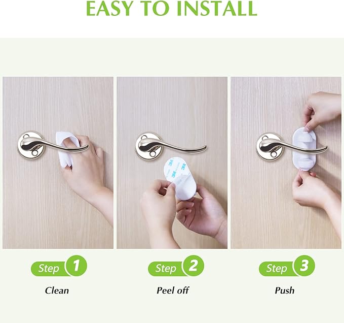 Child Proof Door Lever Lock, 2 Pack Door Locks for Kids Safety, Door Knob Child Proof, Baby Proofing, 3M Adhesive, Door Handle Child Proof, Baby Safety Locks for Toddlers (White)