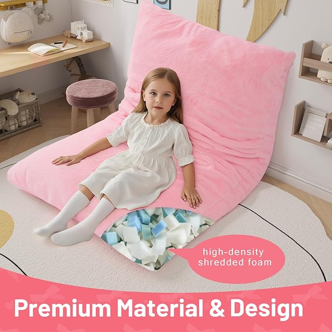 COMAX 3-in-1 Bean Bag Chair for Kids, Toddler Beanbag Bed, Convertible Child Floor Lounger, Floor Mattress with Filler for Girl Boy Sleeping Reading, Pink