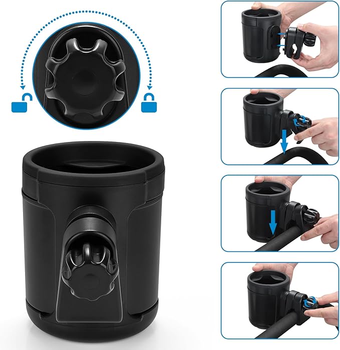 Accmor Universal Cup Holder, Stroller Cup Holder, 360° Rotatable Large Caliber Designed Bottle Holder for Stroller, Bike, Wheelchair, Walker, Scooter