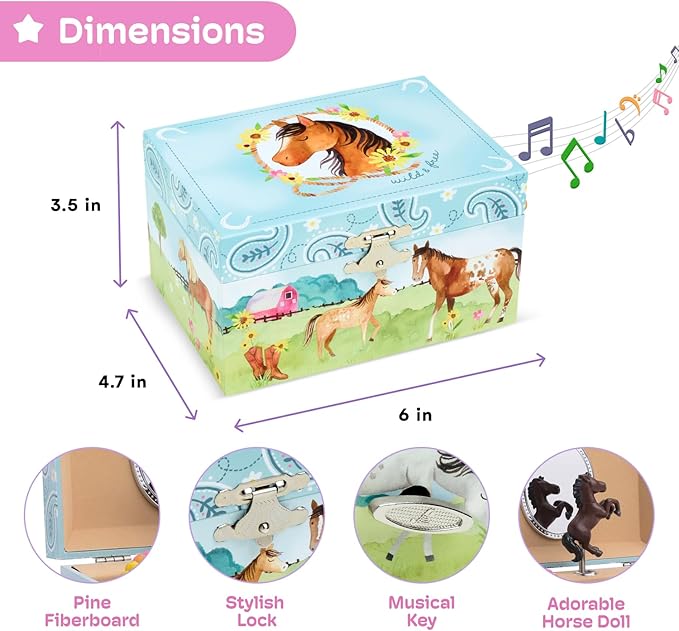Jewelry Box for Girls by Jewelkeeper - Barn Design Musical Jewelry Box with Spinning Horse Doll - Pony Stuff for Girls, Horse Gift for Kids, Equestrian Keepsake for Ages 2 Up - Home on The Range Tune