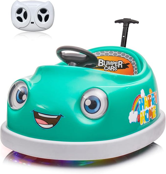 12V Dual Battery Electric Ride on Kids Bumper Car w/Remote Control,360 Degree Spin,Push Rod Rocker Horse Function,3-Speeds Babies & Toddlers Bumping Car Ride on Toy Gift for 1-4 Years Children（Green）