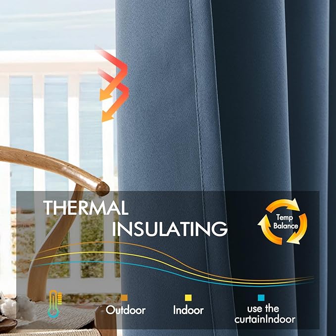 ANRODUO Back Tab Blackout Curtains for Bedroom Living Room, Rod Pocket Pinch Pleated Thermal Insulated Room Darkening Curtains 84 Inches Long 2 Panels, Stone Blue, 42 x 84 Inch