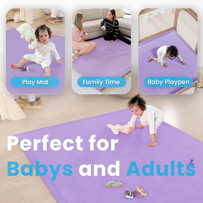 1.3" Thick Baby Play Mat for Floor Playpen, 50x50 Foam Tummy Time Mat, Padded Support Soft Plush Nursery Rug for Infant Kids Toddler Crawling Kick Activity (Lavender)
