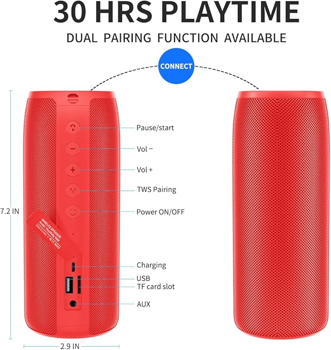 Bluetooth Speaker,MusiBaby M88 Speakers,Dual Pairing, Bluetooth 5.3,Loud Stereo Sound,Booming Bass,30H Playtime for Home& Outdoor Party,Beach,Portable Speaker,Gifts(Red)