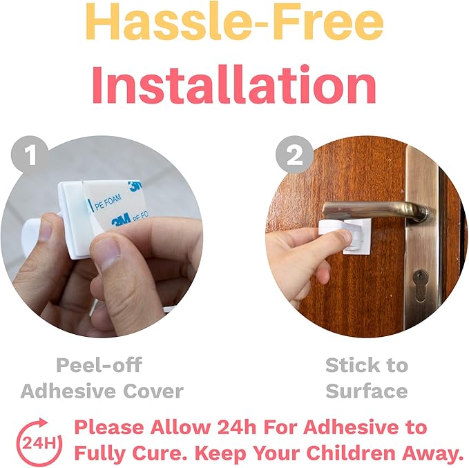 Inaya Child Proof Door Lever Lock (4-Pack) - Door Handle Lock - 3M Adhesive - Minimalist Design - No Drilling Child Safety Door Handle Locks