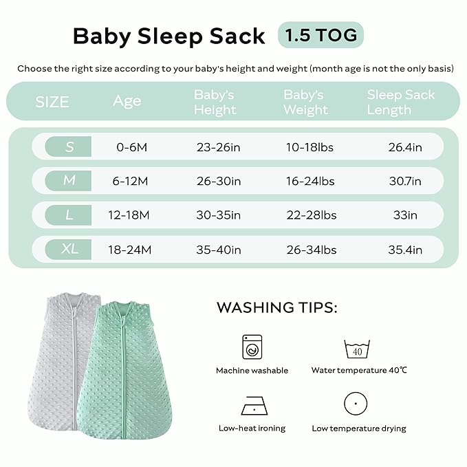 JELLYMONI Fleece Baby Sleep Sack 12-24 Months, 1.5 Tog Warm Winter Baby Wearable Blanket with Plush Dots and 2-Way Zipper, Cotton Toddler Sleep Sack
