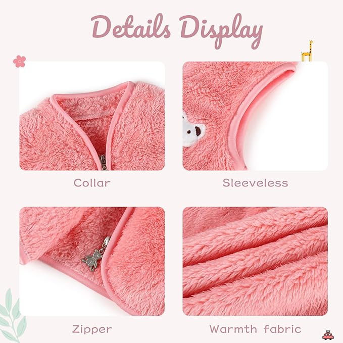 Baby Boys Girls Fleece Vest Zip Up Cute Bear Jackets Fuzzy Fall Winter Warm Clothes Newborn Outwear for Toddler Infant