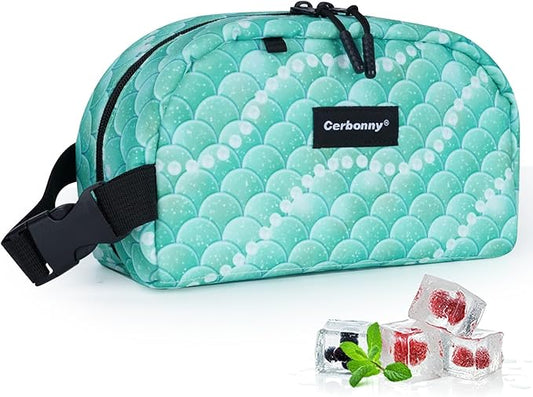 Cerbonny Small Insulated Lunch Bag (Green-Fish, 12.0 quarts) - Freezer Safe, Mini Cooler Bag for Work School Travel, Fits Yogurt, Suitable for Kids/Adults