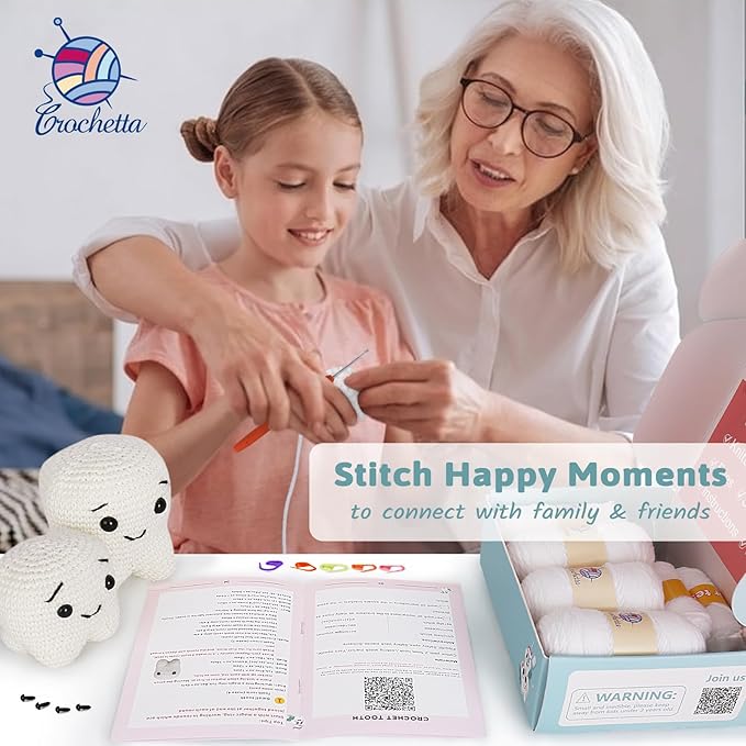 Crochet Kit for Beginners, Crochet Kit w Step-by-Step Video Tutorials, Crochet Starter Kit Learn to Crochet Kits for Adults Kids Beginners, Crochet Kit Tooth (40%+ Yarn Content)