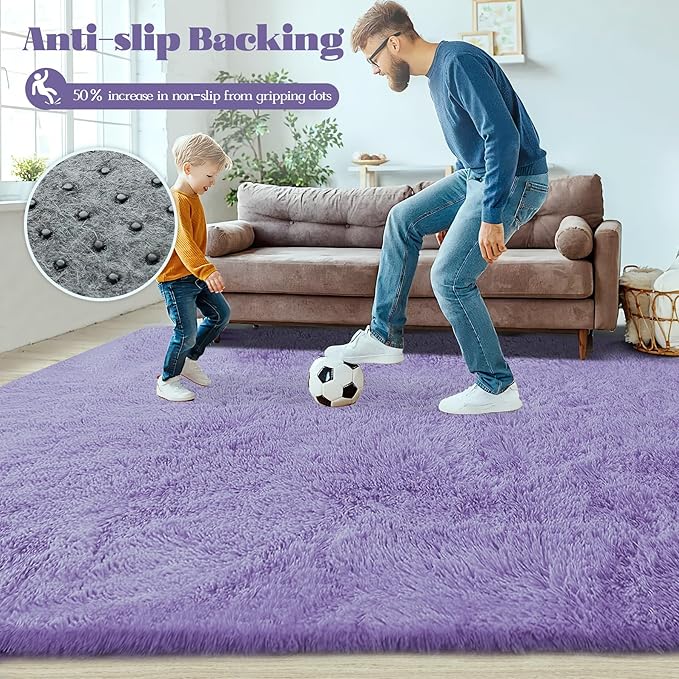 8x10 Area Rug for Living Room: Fluffy Shag Soft Washable Rugs Large Fuzzy Plush Indoor Carpet for Bedroom Nursery Playroom Kids Girls Boys Room (Purple, 8'x10')