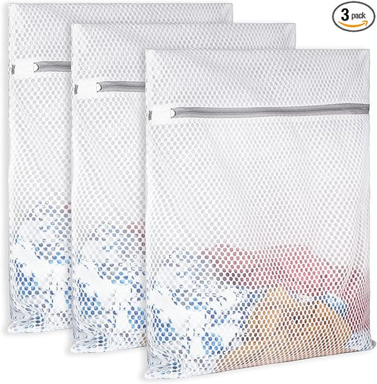 Extra Large Honeycomb Mesh Laundry Bag125gsm Net Fabric Durable and Reusable Delicate Wash Bag,Travel Organization Bag for Lingerie,Clothes,Jeans,Bath Towel,Sock (3 Large)