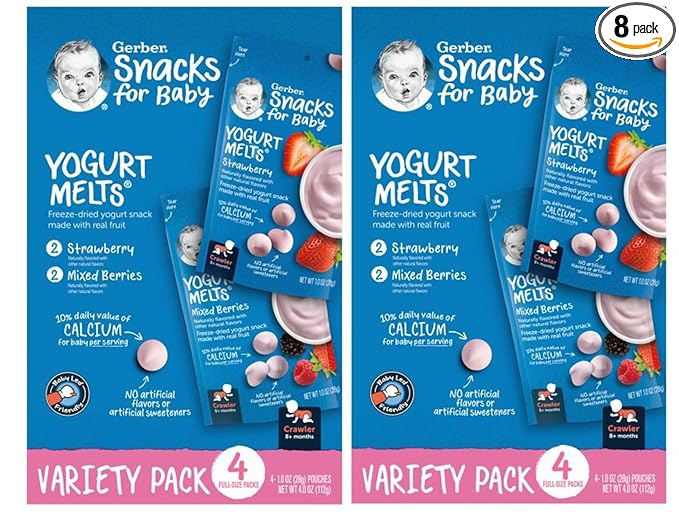 Gerber Yogurt Melts Freeze-Dried Yogurt Snacks, Strawberry/Mixed Berries, 1 oz. Pouch (Pack of 8)