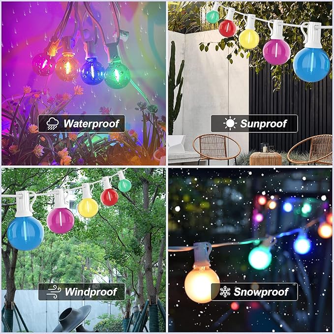 25Ft LED Outdoor String Lights, G40 Outdoor Christmas Decorations Lights Waterproof with 27 LED Globe Multicolor Bulb, Hanging Vintage Christmas Lights for Patio Roofline Backyard Garden Party Decor