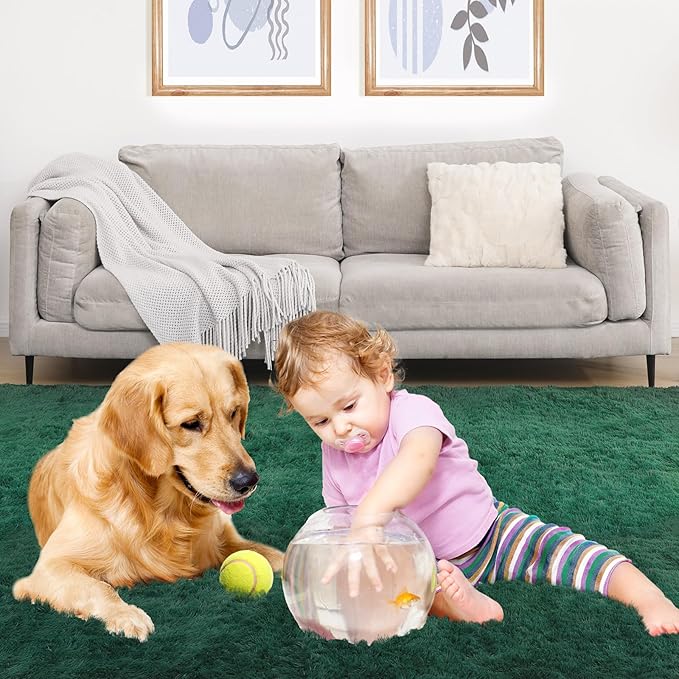 Fluffy Area Rug, 4x6 Green Rugs for Bedroom, Soft Plush Area Rugs for Living Room, Non-Slip Indoor Carpet for Nursery, Study Room, Playroom, Home Decor