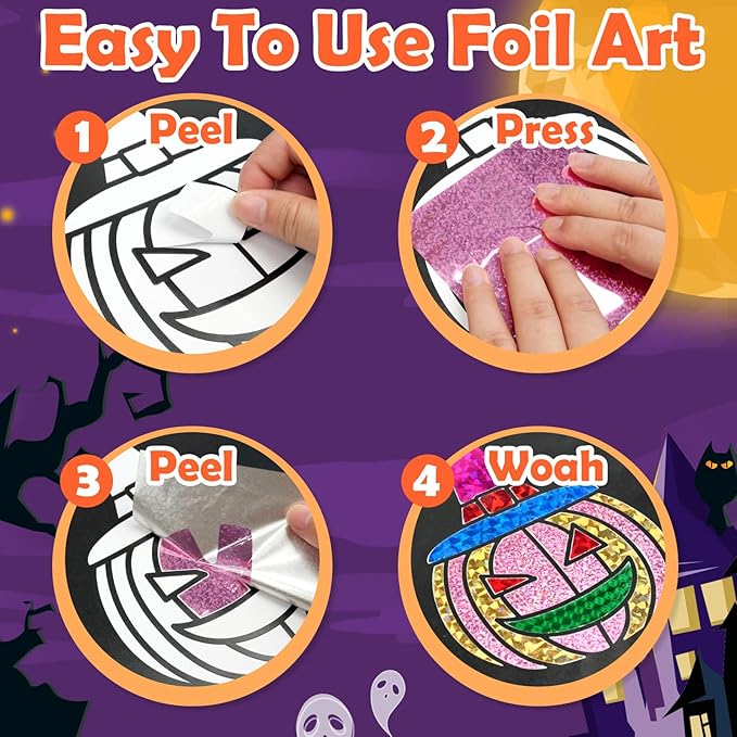 FUNNYB&G Foil Art Craft Activity for Kids - Halloween Crafts Gift Party Favors for Kids Trick or Treat Goodie Bag Stuffer Fillers Gifts Toy for Girls Boys 4 5 6 7 8 9 Years Old(Halloween)