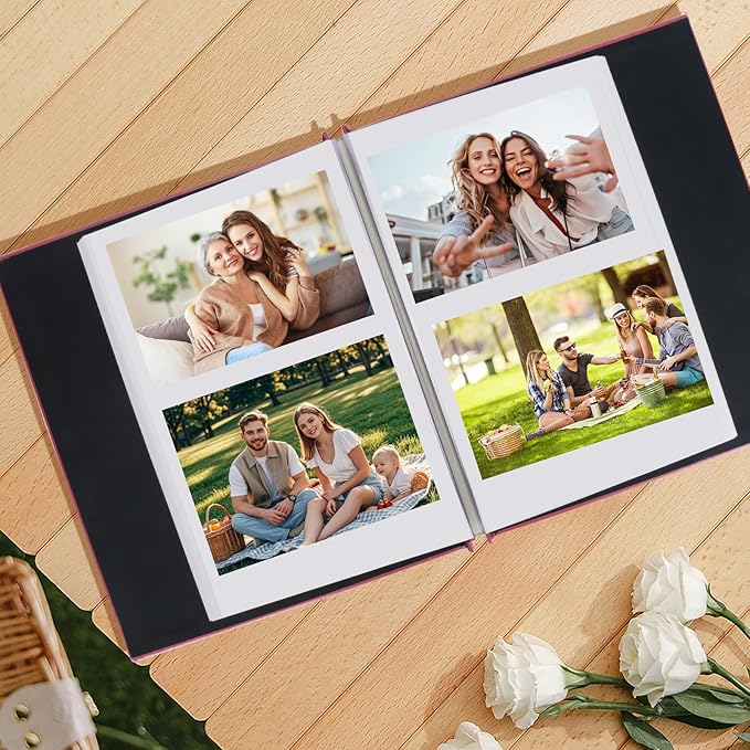 Inspirational Leather Photo Album,Magnetic Self-Stick Page Photo Album,Family Album,Hand Made DIY Albums Holds 3x5, 4x6, 5x7, 6x8 Photos (pink-always remember)