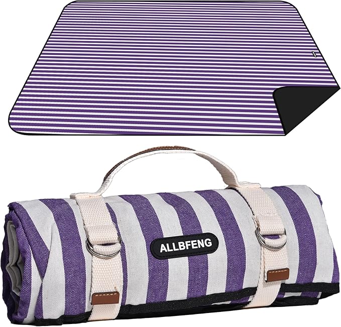 60”x 80” Picnic Blanket Waterproof and Foldable Beach Blanket, 5-Layer Outdoor Mat with Carry Strap for 6 to 8 Adults, for Camping, Park, Beach, Grass, Indoors…