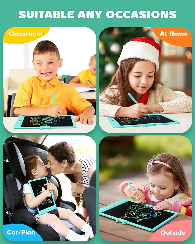 Bravokids 10 Inch LCD Writing Tablet for 3 Year Olds - Electronic Drawing Pad and Doodle Board as Educational Birthday Gifts for Girls and Boys (Green)