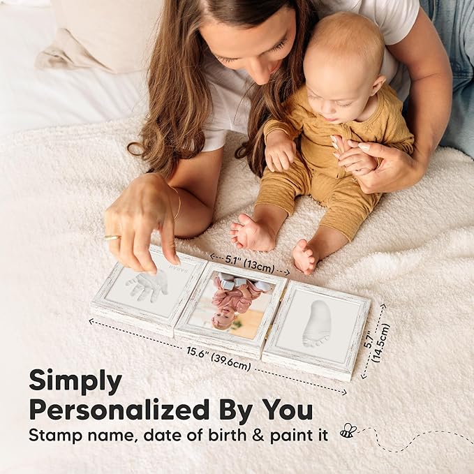 Baby Shower Gifts for Boys, Girls - Baby Hand and Footprint Kit, Newborn Handprint Kit, Keepsake Photo Frame, Nursery Picture Frame, Gender-Neutral Newborn Keepsake Gifts (Vintage White)