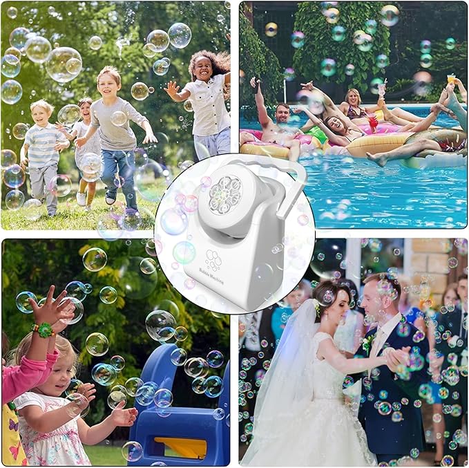 Bubble Machine Automatic Bubble Blower for Kids Batteries Operated Portable Bubble Maker Electric Bubble Machine Adjust Angle by 90° Indoor Outdoor Toy for Birthday Party Wedding (Portable White)