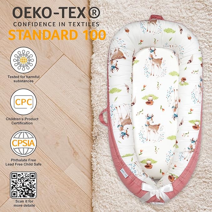 Baby Lounger | Organic Cotton Infant Lounger | Reversible, Adjustable & Portable Floor Lounger | Soft, Breathable, Washable Cover