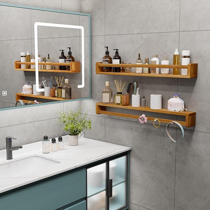 Heimlove 32 Inch Nursery Floating Shelves, Nursery Book Shelves for Wall, Wall Bookshelf for Kids Solid Wood Wall Mounted Shelves for Books,Toys and Decor Storage, Set of 2