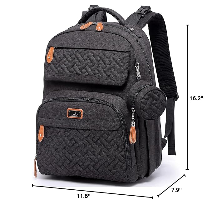 BabbleRoo Diaper Bag Backpack, Travel Backpack with Changing Pad, Pacifier Case & Stroller Straps, Multifunction, Waterproof, Unisex – Black