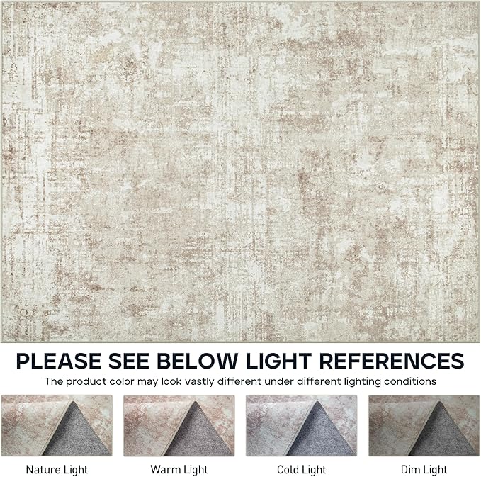 8x10 Area Rugs for Living Room Rug Washable: Modern Large Rug for Dining Room Bedroom Carpet Non Slip 8 by 10 Indoor Abstract Nursery Home Office Beige