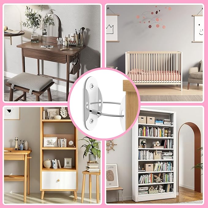 Anti Tip Furniture Anchors (6 Packs) Furniture Anchors for Baby Proofing, Earthquake Straps for Furniture Dresser Wall Safety Anchor Furniture Safety Straps Wall Straps, White