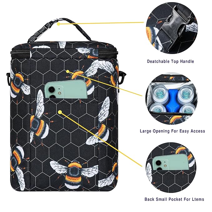 Breastmilk Cooler Bag with Ice Pack Fits 4 Baby Bottles Up to 9 Ounce Insulated Baby Bottle Bag Breast Milk Cooler on The Go with Strap Baby Bottle Cooler Bag for Nursing Mom Daycare or Travel