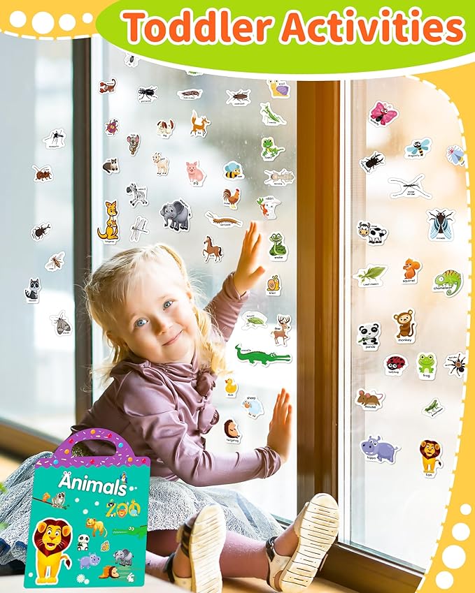 Benresive Reusable Sticker Books for Kids 2-4, Sticker Books for Toddlers 1-3 2-4, Toddler Travel Toys Activities Crafts Gifts - Animals, Dinosaurs and Insect