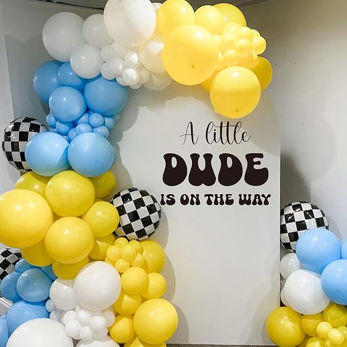 A Little Dude is On The Way Decal - Baby Shower Party Decorations, Gender Reveal Party Supplies, Balloon Arch Background Wall Decor, Party Photo Props Dude Sign Wall Decal (Dude Decal)