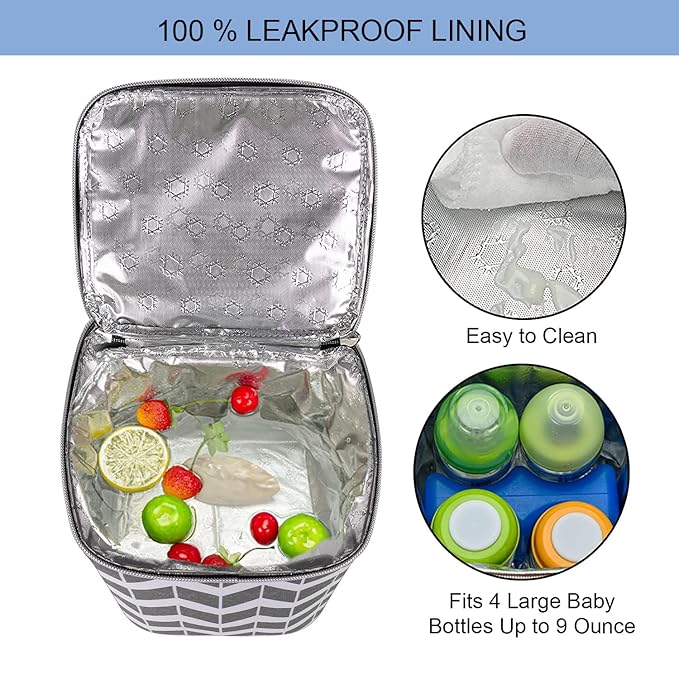 BreastMilk Cooler Bag with Ice Pack Fits 4 Baby Bottles Up to 9 Ounce, Large Baby Bottle Bag Fits for Nursing Mom Daycare