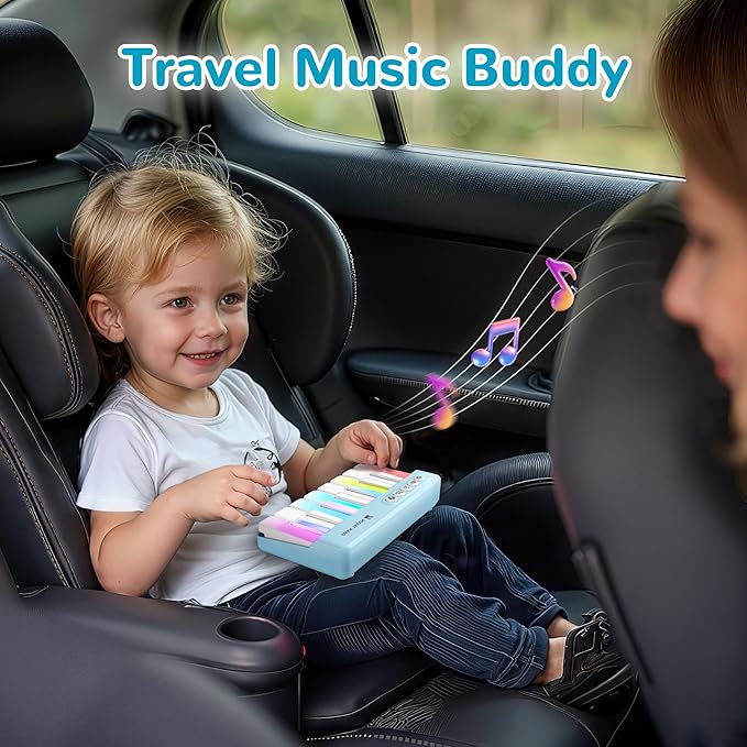 iPlay, iLearn Kids Mini Piano Toy W/Rainbow Lights, Portable Travel Piano Keyboard Toddlers Musical Instrument Learning Toys, Music Interactive Birthday Gift for 2 3 4 5 6 Year Old Boys Children